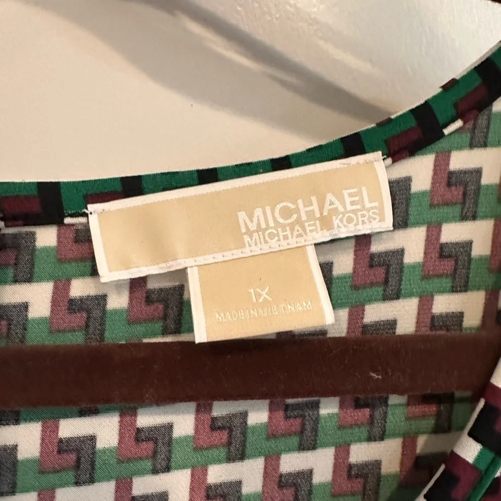 Michael Kors Green And Red Geometric Print Dress